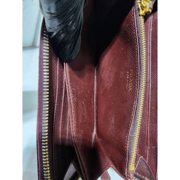 Authentic PRADA Saffiano Metal Zip Around Wallet Wine - Picture 11 of 14